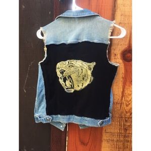 Original art back patch denim punk vest